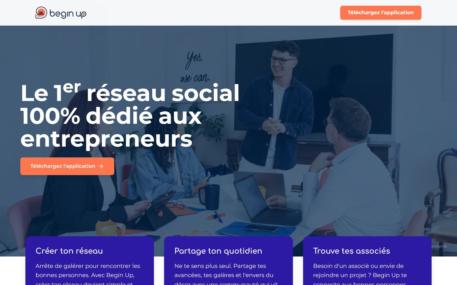 BeginUp — page d’accueil