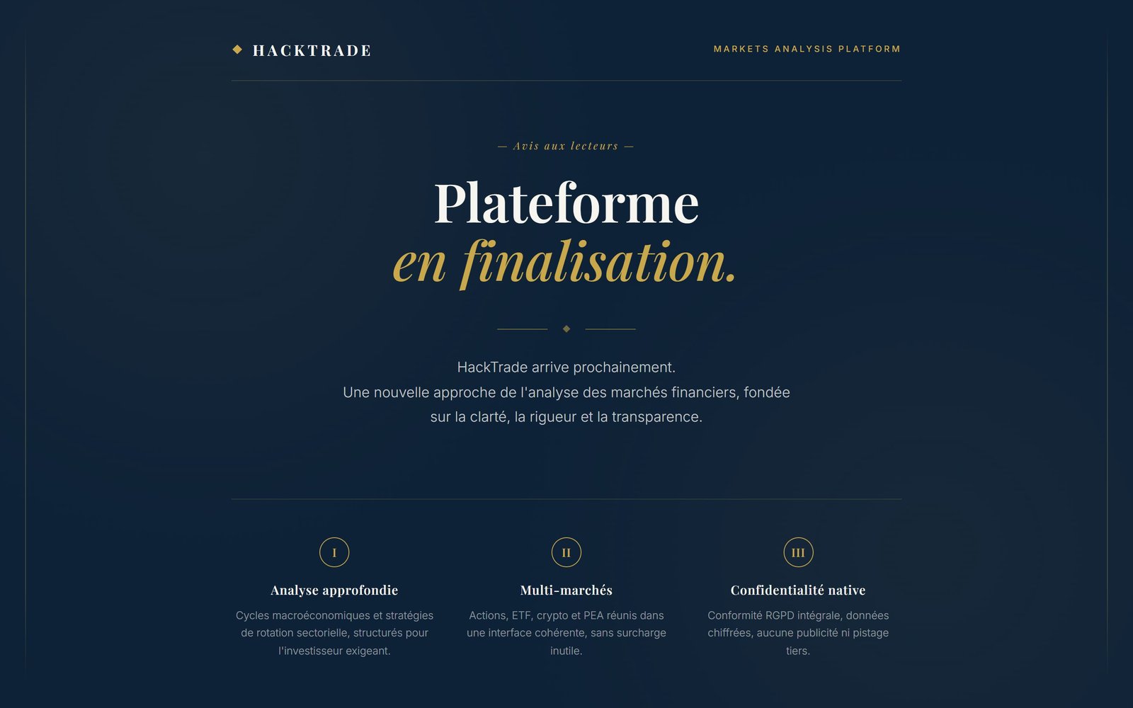 HackTrade — page d’accueil
